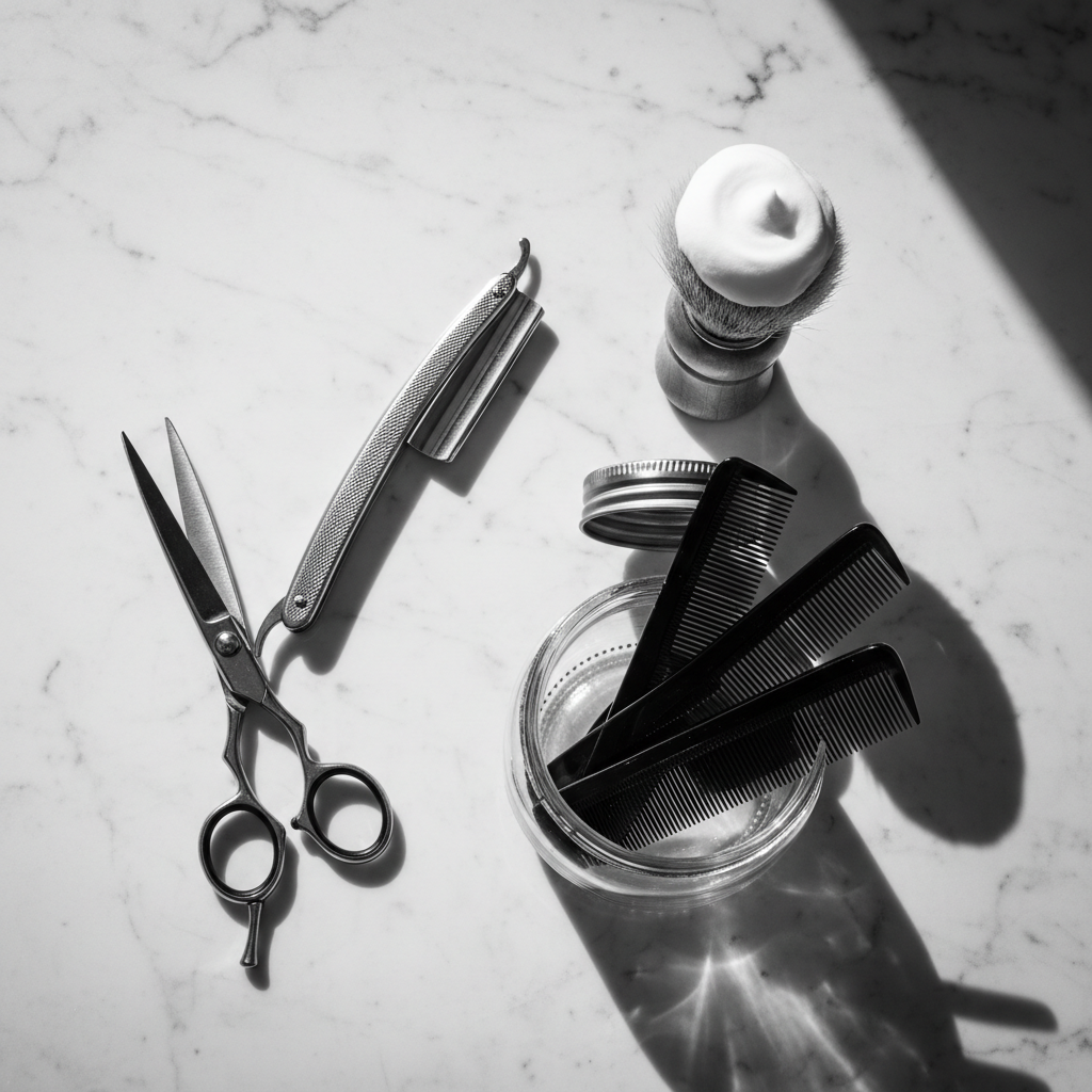 Barber tools on marble